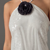 Aimee Sequin Halter Mini Dress with Florette