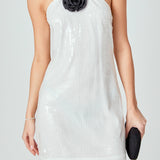 Aimee Sequin Halter Mini Dress with Florette