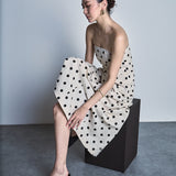 Polka Dot Linen Strapless Midi Dress