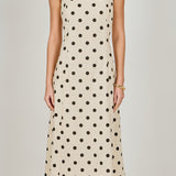 Polka Dot Linen Strapless Midi Dress