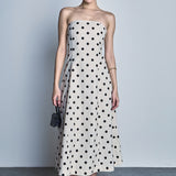 Polka Dot Linen Strapless Midi Dress