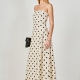 Polka Dot Linen Strapless Midi Dress