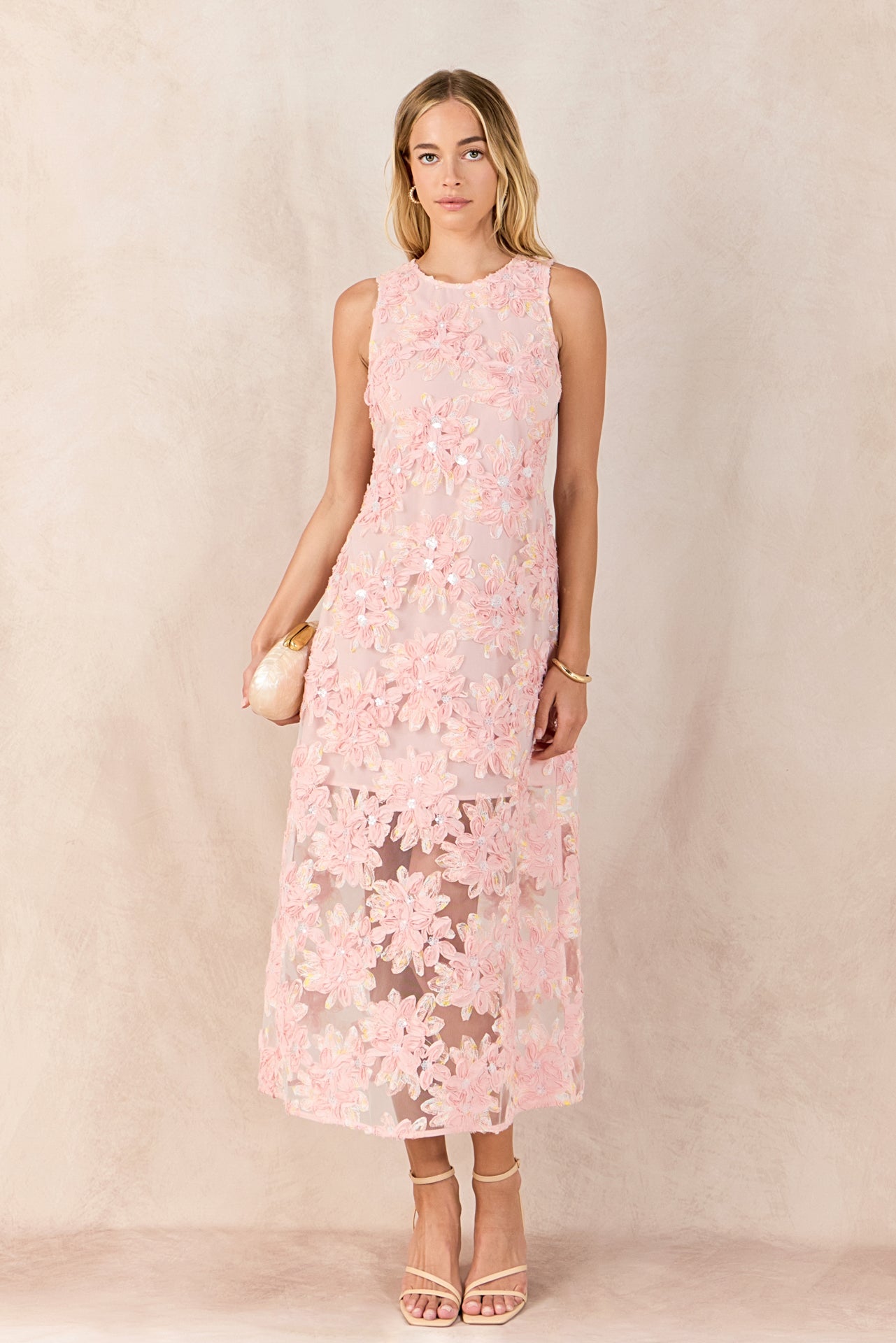 Endless Rose - Textured Sleeveless Maxi Dress PINK / XS Endless Rose - Textured Sleeveless Maxi Dress PINK / XS