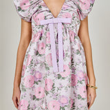 Jacquard Mini Dress with Bow