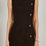 Boat Neck Buttoned Mini Dress