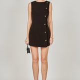 Boat Neck Buttoned Mini Dress