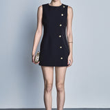 Boat Neck Buttoned Mini Dress