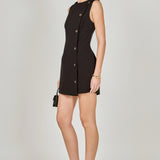 Boat Neck Buttoned Mini Dress