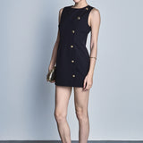 Boat Neck Buttoned Mini Dress
