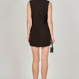 Boat Neck Buttoned Mini Dress