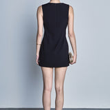 Boat Neck Buttoned Mini Dress