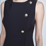 Boat Neck Buttoned Mini Dress