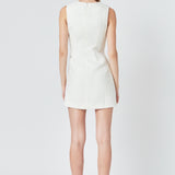 Satin Bow Tweed Shirt Dress