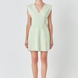 Padded Shoulder Corset Detail Knit Mini Dress
