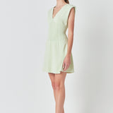 Padded Shoulder Corset Detail Knit Mini Dress