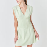 Padded Shoulder Corset Detail Knit Mini Dress