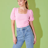 Knit Square Neck Puff Top