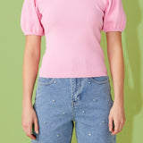 Knit Square Neck Puff Top