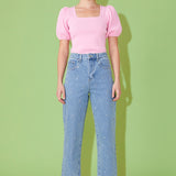 Knit Square Neck Puff Top