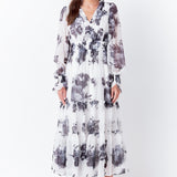 Monotone Floral Print Midi Dress