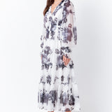 Monotone Floral Print Midi Dress
