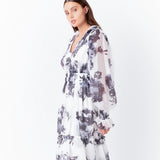 Monotone Floral Print Midi Dress