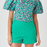 Bright Floral Ruched Poplin Top