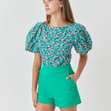 Bright Floral Ruched Poplin Top