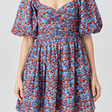 Floral Ruched Poplin Mini Dress