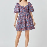 Floral Ruched Poplin Mini Dress