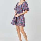 Floral Ruched Poplin Mini Dress
