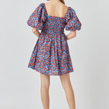 Floral Ruched Poplin Mini Dress