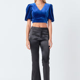 Cropped Velvet Puff Sleeve Top