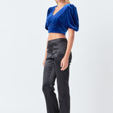 Cropped Velvet Puff Sleeve Top