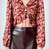 Crinkled Floral Center Cutout Blouse
