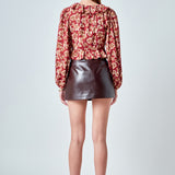 Crinkled Floral Center Cutout Blouse
