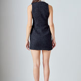 Premium Sleeveless Tweed Mini Dress