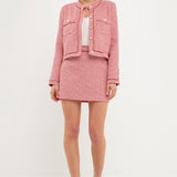 Gold Tweed Speckled Mini Tweed Check Blazer
