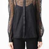 Embroidered Mesh See Through Blouse