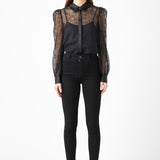 Embroidered Mesh See Through Blouse