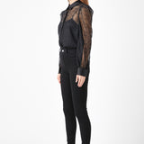 Embroidered Mesh See Through Blouse