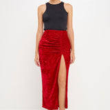 Velvet Ruched Maxi Skirt