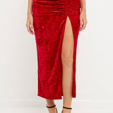 Velvet Ruched Maxi Skirt