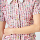 Multi Tweed Collared Short Sleeve Dress