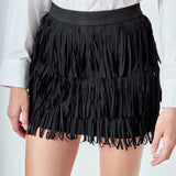 Faux Suede Fringe Mini Skirt