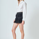 Faux Suede Fringe Mini Skirt