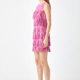 Tiered Faux Suede Fringe Mini Dress