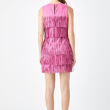 Tiered Faux Suede Fringe Mini Dress