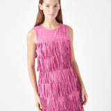 Tiered Faux Suede Fringe Mini Dress