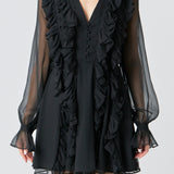 Chiffon Long-Sleeve Ruffle Mini Dress